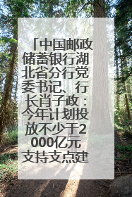 中国邮政储蓄银行湖北省分行党委书记、行长肖子政：今年计划投放不少于2000亿元支持支点建设
