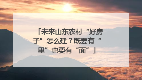 未来山东农村“好房子”怎么建？既要有“里”也要有“面”