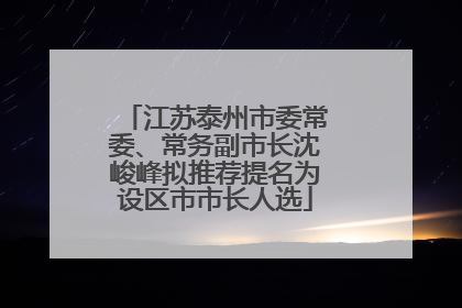 江苏泰州市委常委、常务副市长沈峻峰拟推荐提名为设区市市长人选