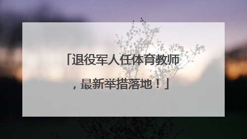 退役军人任体育教师，最新举措落地！