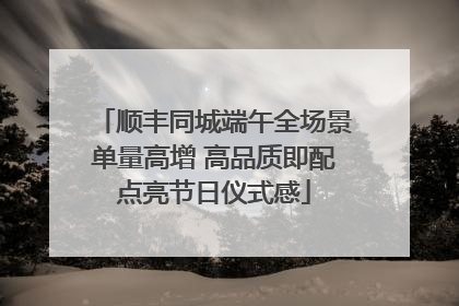 顺丰同城端午全场景单量高增 高品质即配点亮节日仪式感